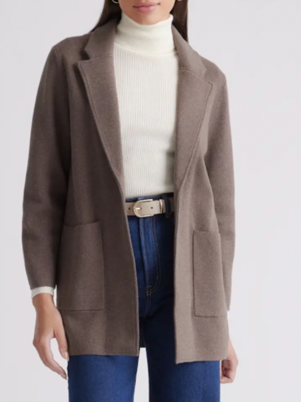 Quince 100% Organic Cotton Knit Blazer Cardigan Heather Brown Small Open Front